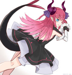 Rule 34 | 10s, 1girl, 30re, blue eyes, detached sleeves, elizabeth bathory (fate), elizabeth bathory (fate/extra ccc), elizabeth bathory (first ascension) (fate), fate/extra, fate/extra ccc, fate (series), horns, long hair, pink hair, pointy ears, simple background, solo, tail, two side up