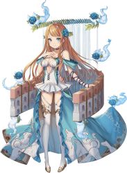 Rule 34 | 1girl, artist request, bare shoulders, blonde hair, blue dress, blue eyes, breasts, caserta (oshiro project), choker, cleavage, dress, flower, full body, hair flower, hair ornament, hand on own chest, long hair, looking at viewer, medium breasts, official art, oshiro project:re, oshiro project:re, solo, thighhighs, transparent background, white thighhighs
