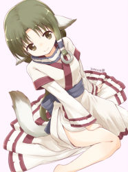 Rule 34 | 1girl, 2014, animal ears, arm support, barefoot, dated, dog ears, dog tail, eruruu, hair ornament, hand on own thigh, hand on thigh, layered sleeves, nagian, o-ring, side slit, smile, solo, tail, utawarerumono