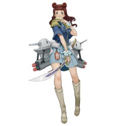 Rule 34 | 1girl, boots, breasts, brown hair, cannon, eating, flower, flower bracelet, food, full body, green eyes, henley (victory belles), holding, holding sword, holding weapon, looking at viewer, machinery, military, military uniform, official art, open mouth, saber (weapon), salmon88, sandwich, scabbard, sheath, short sleeves, simple background, skirt, solo, standing, sword, torpedo, torpedo tubes, turret, uniform, victory belles, weapon, white background, white flower