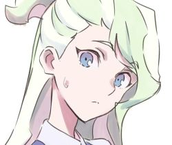 Rule 34 | 10s, 1girl, 2017, alternate hairstyle, blonde hair, blue eyes, closed mouth, diana cavendish, eyebrows, little witch academia, looking at viewer, multicolored hair, pale skin, ponytail, simple background, solo, sweat, tagme, tama (tama-s), twitter, two-tone hair, white background