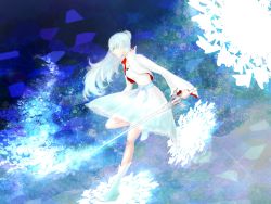 Rule 34 | 1girl, highres, rwby, solo, sword, weapon, weiss schnee, white hair
