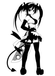 Rule 34 | boots, demon girl, elbow gloves, gloves, greyscale, maid, monochrome, shibano kaito, solo, thighhighs, twintails, zettai ryouiki