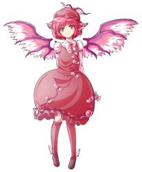 Rule 34 | 1girl, alphes (style), animal ears, arms behind back, brown eyes, dairi, full body, hat, highres, looking at viewer, mystia lorelei, parody, pink hair, short hair, smile, solo, style parody, touhou, transparent background, white background, wings