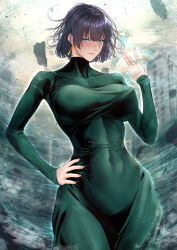 Rule 34 | 1girl, building, destruction, fubuki (one-punch man), highres, looking at viewer, one-punch man, psychic, solo, zucchini