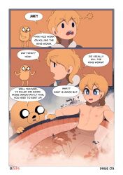 Rule 34 | 2boys, 3koma, adventure time, bath, bathtub, blonde hair, blue eyes, blue shirt, border, comic, commentary request, confused, dog, english text, finn the human, furrowed brow, hat, highres, hypnosis, jake the dog, leaf, leaves, male focus, mind control, multiple boys, nipples, nude, open mouth, penis, ra4s, raised eyebrow, shirt, short hair, smile, sweatdrop, tagme, teeth, testicles, trap, upper teeth only, water, white border, white headwear, yellow fur