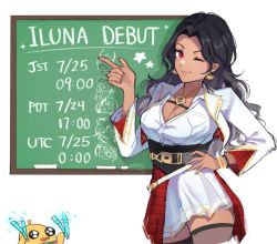 Rule 34 | 39daph, aia amare, artist self-insert, aster arcadia, belt, black hair, bracelet, breasts, chalk, chalkboard, chibi, chibi inset, cleavage, commentary, dark-skinned female, dark skin, dated, earrings, english commentary, english text, glowstick, hand on own hip, iluna (nijisanji), jewelry, kyo kaneko, long hair, long sleeves, looking at viewer, maria marionette, mole, mole on breast, mole under eye, necklace, nijisanji, nijisanji en, one eye closed, plaid, pointing, red eyes, ren zotto, scarle yonaguni, scarle yonaguni (1st costume), simple background, smile, sparkle, star (symbol), thighhighs, timestamp, virtual youtuber, white background