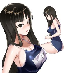 Rule 34 | 10s, 1girl, absurdres, akamoku, artist request, bad id, bad pixiv id, black hair, blush, breasts, brown eyes, collarbone, competition school swimsuit, girls und panzer, highres, large breasts, looking at viewer, multiple views, nishizumi shiho, one-piece swimsuit, open mouth, school swimsuit, simple background, swimsuit, white background