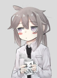 Rule 34 | absurdres, ahoge, breast pocket, buttons, cup, english text, girls&#039; frontline, green eyes, highres, holding, holding cup, looking to the side, m200 (girls&#039; frontline), mug, necktie, pepsi2330, pocket, shirt, steam, white shirt