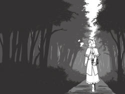 Rule 34 | 1girl, alice margatroid, bad id, bad pixiv id, book, female focus, forest, greyscale, grimoire, grimoire of alice, monochrome, nature, outdoors, plant, short hair, solo, torinone, touhou, tree