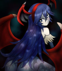 Rule 34 | 1girl, ass, bare shoulders, bat prints, bat wings, blue eyes, blue hair, capcom, cosplay, fire emblem, fire emblem awakening, fire emblem heroes, huge ass, lilith aensland, lilith aensland (cosplay), long hair, looking at viewer, looking back, lucina (fire emblem), monster girl, nintendo, raydango, solo, tagme, thick thighs, thighs, vampire (game), wings