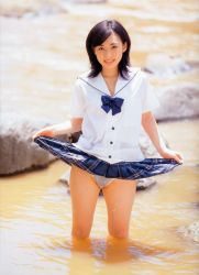 Rule 34 | 1girl, asian, panties, photo (medium), school uniform, serafuku, skirt, solo, stream, underwear, wet