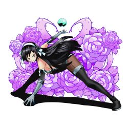 Rule 34 | 10s, 1girl, black footwear, black hair, black leotard, black pantyhose, boots, breasts, brown eyes, detached sleeves, divine gate, elbow gloves, fairy tail, full body, gloves, grey gloves, hairband, large breasts, leotard, long hair, looking at viewer, magic, official art, pantyhose, ribbon, solo, thigh boots, thighhighs, transparent background, ucmm, ultear milkovich, underboob, very long hair, white hairband, white ribbon