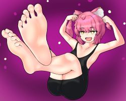 Rule 34 | 1boy, animal ears, barefoot, borrowed character, cat ears, feet, foot focus, graham mk2, heart, heart-shaped pupils, highres, male focus, medium hair, open mouth, original, pink hair, soles, solo, symbol-shaped pupils, toes, trap, yellow eyes