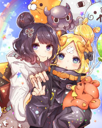 Rule 34 | &gt; o, 2girls, abigail williams (fate), abigail williams (traveling outfit) (fate), absurdres, animal, anniversary, bad id, bad pixiv id, balloon, black bow, black hat, black jacket, blonde hair, blue eyes, blue sky, blush, bow, closed mouth, cloud, commentary request, copyright name, day, fate/grand order, fate (series), fingernails, fou (fate), grey hoodie, hair bow, hand on another&#039;s shoulder, hand up, hat, heart, heroic spirit traveling outfit, highres, hood, hood down, hoodie, hugging object, jacket, katsushika hokusai (fate), katsushika hokusai (traveling outfit) (fate), long hair, long sleeves, looking at viewer, medjed (fate), multiple girls, octopus, official alternate costume, one eye closed, orange bow, outdoors, parted bangs, parted lips, polka dot, polka dot bow, purple hair, rainbow, sky, sleeves past fingers, sleeves past wrists, smile, stuffed animal, stuffed toy, teddy bear, tokitarou (fate), v, yui (tamagohan)