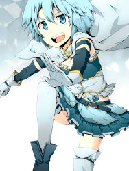 Rule 34 | 10s, 1girl, :d, bad id, bad pixiv id, belt, blue eyes, blue hair, cape, gloves, happy, highres, mahou shoujo madoka magica, mahou shoujo madoka magica (anime), matching hair/eyes, midriff, miki sayaka, open mouth, panties, pantyshot, pleated skirt, shoes, short hair, skirt, smile, solo, thighhighs, underwear, upskirt, white gloves, white thighhighs, zen33n