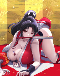 1girl black_hair breasts ema_(emaura) fatal_fury large_breasts looking_at_viewer shiranui_mai snk street_fighter street_fighter_6 the_king_of_fighters