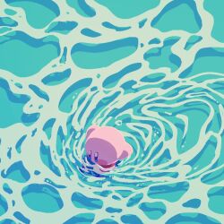 Rule 34 | amedama (akaki 4207), blue eyes, blush stickers, colored skin, from above, kirby, kirby (series), nintendo, no humans, pink skin, red footwear, ripples, shoes, solo, wading, water