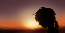 Rule 34 | 1boy, closed mouth, commentary request, jokanhiyou, link, long hair, male focus, nintendo, outdoors, ponytail, profile, silhouette, solo, sunset, the legend of zelda