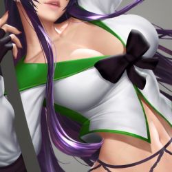 Rule 34 | 1girl, breasts, busujima saeko, cleavage, highschool of the dead, large breasts, long hair, neoartcore, parted lips, purple hair, solo, tagme, unfinished