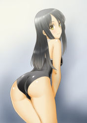 Rule 34 | 1girl, ass, black hair, chaborin, competition school swimsuit, highres, long hair, one-piece swimsuit, original, school swimsuit, solo, swimsuit, yellow eyes