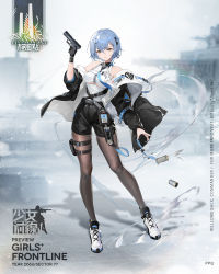 Rule 34 | 1girl, artist request, bare shoulders, belt pouch, black gloves, black jacket, black pantyhose, black shorts, blue hair, blue nails, blue necktie, breasts, character name, closed mouth, clothes pull, commentary request, copyright name, earrings, explosive, full body, girls&#039; frontline, gloves, grenade, gun, hair ornament, hairclip, hand grenade, handgun, highres, holding, holding gun, holding weapon, holster, id card, jacket, jacket pull, jewelry, legs, looking at viewer, medium breasts, mole, mole on breast, mole under eye, nail polish, necktie, official art, open clothes, open jacket, pantyhose, pistol, pouch, ppq (girls&#039; frontline), promotional art, serious, shirt, shoes, short hair, shorts, simple background, single glove, sneakers, snowflakes, solo, standing, transparent background, underboob, weapon, white footwear, white shirt, yellow eyes
