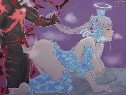 Rule 34 | 1boy, 1girl, asta (black clover), black clover, blush, breasts, doggystyle, hairpull, hetero, hito clover, noelle silva, penis, saliva, sex, sex from behind, tongue, vaginal