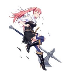 Rule 34 | 1girl, axe, battle axe, belt, black footwear, blue thighhighs, boots, breasts, dress, female focus, fire emblem, fire emblem: three houses, fire emblem heroes, full body, garreg mach monastery uniform, grimace, high heel boots, high heels, highres, hilda valentine goneril, holding, holding axe, holding weapon, knee boots, large breasts, long hair, matching hair/eyes, nintendo, non-web source, official art, pink eyes, pink hair, short dress, skirt, sleeves rolled up, solo, sword, thighhighs, thighhighs under boots, thighs, torn clothes, transparent background, twintails, weapon, zettai ryouiki