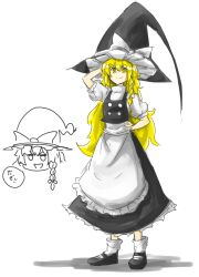 Rule 34 | 1girl, apron, bad id, bad pixiv id, blonde hair, bow, braid, hand on own hip, hat, hat bow, kankan33333, kirisame marisa, long hair, side braid, solo, touhou, waist apron, witch hat, yellow eyes