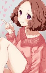Rule 34 | 1girl, blush, brown hair, highres, iwashi dorobou -r-, long sleeves, okumura haru, persona, persona 5, pink sweater, purple eyes, ribbed sweater, solo, sweater