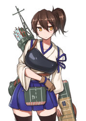 Rule 34 | 10s, 1girl, arrow (projectile), brown hair, gloves, hair between eyes, highres, japanese clothes, kaga (kancolle), kantai collection, long hair, muneate, quiver, side ponytail, solo, zenn