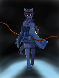 Rule 34 | alternate costume, alternate hairstyle, animal ears, arrow (projectile), blush, bow, bow (weapon), brown hair, commentary request, delraich66, drawing bow, flower, full body, hair flower, hair ornament, highres, holding, holding bow (weapon), holding weapon, horse ears, horse tail, looking at viewer, night vision, open mouth, ponytail, satono diamond (floral star prosperous green) (umamusume), satono diamond (umamusume), standing, tail, thighhighs, umamusume, weapon