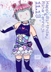 Rule 34 | 1girl, ;), absurdres, alternate hairstyle, analog heart (love live!), artist name, artist request, bag, bare shoulders, belt, belt pouch, black gloves, black legwear, blue gloves, blush, breasts, cross-laced clothes, cross-laced dress, double bun, double horizontal stripe, dress, dress shirt, elbow gloves, fake wings, female focus, fingerless gloves, flat chest, floral print, gloves, hair bun, handbag, head-mounted display, headphones, heart, heart (symbol), heart print, high collar, highres, looking at viewer, love live!, love live! nijigasaki high school idol club, love live! school idol festival, love live! school idol festival all stars, mask, miniskirt, multicolored clothes, multicolored dress, one eye closed, outstretched arms, parted lips, pink hair, plaid, plaid skirt, pleated, pleated skirt, pouch, screen, shirt, short hair, skirt, sleeveless, sleeveless dress, small breasts, smile, solo, spread arms, tennoji rina, white skirt, wings, wink