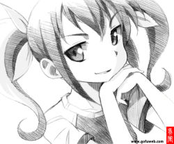 1girl female_focus gofu greyscale head_rest kurusu_kanako long_hair monochrome open_mouth ore_no_imouto_ga_konna_ni_kawaii_wake_ga_nai smile solo twintails