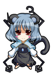 Rule 34 | 1girl, animal ears, bad id, bad pixiv id, blue hair, chibi, female focus, full body, highres, nazrin, red eyes, simple background, solo, standing, touhou, white background