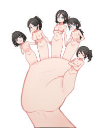 Rule 34 | 5girls, absurdres, bad id, bad pixiv id, black hair, blue eyes, blush, bob cut, breasts, closed eyes, closed mouth, crossed arms, gender request, genderswap, hand focus, highres, holding hands, lan mao akko, large breasts, long hair, medium breasts, mini person, minigirl, multiple girls, nipples, nude, original, out of frame, partbody girl, ponytail, short hair, simple background, small breasts, smile, what, white background
