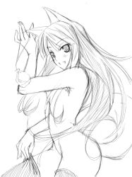 Rule 34 | 00s, 1girl, greyscale, holo, monochrome, nude, ribi, sketch, solo, spice and wolf, wolf ears