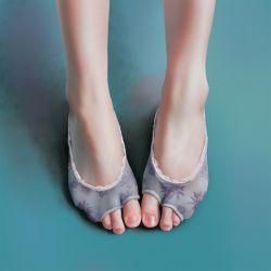 Rule 34 | 1girl, blue background, feet, feet only, floral print, greek toe, highres, original, out of frame, qizhu, realistic, socks, solo, toeless legwear, toes