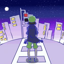Rule 34 | 1boy, animated, animated gif, back, building, from behind, male focus, night, road, shicchi no gensei rin, sky, solo, star (symbol), street