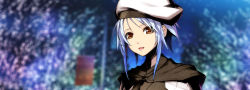 Rule 34 | 10s, 1girl, :d, beret, blue hair, blurry, carol (guilty crown), chuuou higashiguchi, depth of field, gradient hair, guilty crown, guilty crown lost christmas, hat, highres, long image, looking at viewer, multicolored hair, nitroplus, official art, open mouth, orange eyes, profile, short hair, sidelocks, smile, solo, upper body, white hair, wide image