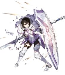 Rule 34 | 1girl, amagai tarou, armor, armored boots, black hair, boobplate, boots, breastplate, broken armor, facial scar, fire emblem, fire emblem awakening, fire emblem heroes, full body, gauntlets, highres, holding, holding weapon, kjelle (fire emblem), lips, nintendo, official art, parted lips, polearm, scar, scar on cheek, scar on face, serious, shield, short hair, solo, spear, torn clothes, transparent background, weapon