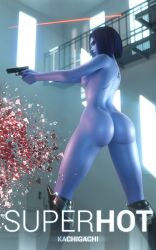 Rule 34 | 1girl, 3d, abs, absurdres, alternate hairstyle, ass, ass focus, blue skin, breasts, colored skin, highres, huge ass, large breasts, nipples, nude, overwatch, purple hair, purple skin, red lips, short hair, solo, thick thighs, thighs, widowmaker (overwatch)