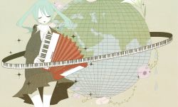 Rule 34 | accordion, flower, green hair, hatsune miku, instrument, key, skirt, sweater, tears, twintails, vocaloid, world
