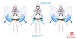 Rule 34 | 1girl, absurdres, ahoge, anklet, antennae, arms at sides, arthropod girl, artist logo, artist name, black dress, blue dress, blue eyes, blue gemstone, blue nails, blue outline, blue wings, blush, braid, breasts, bright pupils, bug, butterfly, butterfly wings, character request, chinese commentary, cleavage cutout, closed mouth, clothing cutout, copyright request, deal with it (meme), dress, facing viewer, fingerless gloves, fingernails, frilled dress, frills, full body, gem, gloves, gold bracelet, gold trim, gradient outline, gradient wings, grey hair, headset, heart, heart-shaped pupils, heart cutout, highres, insect, insect wings, jewelry, large breasts, long hair, looking at viewer, meme, mole, mole under eye, multicolored clothes, multicolored dress, multicolored wings, nail polish, no shoes, official art, open mouth, outline, pink outline, pointy ears, polka dot outline, sidelocks, simple background, smile, sunglasses, symbol-shaped pupils, ta03545, teeth, thigh strap, thighhighs, tongue, tongue out, turtleneck, turtleneck dress, variations, virtual youtuber, white background, white butterfly, white dress, white gloves, white pupils, white thighhighs, white wings, wings, yellow outline