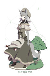 Rule 34 | 0-1-0, 0000 (byoubyou), 1girl, animal ears, bad id, bad pixiv id, blue eyes, faux figurine, grey hair, hat, pixiv fantasia, pixiv fantasia sword regalia, short hair, sidelocks, simple background, skirt, solo, tail, tree, white background, wolf ears, wolf tail