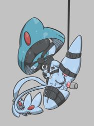Rule 34 | anal, anal object insertion, arms behind back, azelf, ball gag, blindfold, bondage outfit, bound, bound legs, cleft of venus, collar, creatures (company), crying, dildo, gag, gagged, game freak, gen 4 pokemon, grey background, highres, legendary pokemon, multiple tails, nintendo, nipple stimulation, no humans, object insertion, pokemon, pokemon (creature), pussy, pussy juice, remote control vibrator, saliva, sex toy, shiny skin, simple background, solo, spread legs, suspension, tail, tape, tears, thigh strap, two tails, uncensored, vaginal, vaginal object insertion, vibrator, vibrator cord, vibrator on nipple, vono (voon)
