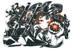 Rule 34 | 10s, 1girl, abyssal ship, black hair, bonnet, gothic lolita, hand on own cheek, hand on own face, highres, isolated island oni, kantai collection, lolita fashion, looking at viewer, monochrome, nail polish, short eyebrows, smile, solo, wavy hair, wristband, yilan (z2256721), yilan un