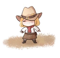 Rule 34 | 1girl, :3, blonde hair, cowboy hat, facial hair, hat, highres, hololive, hololive english, moon ldl, mouth hold, mustache, scarf, short hair, smol ame, solo, stalk in mouth, virtual youtuber, watson amelia, white background