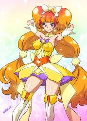 Rule 34 | 1girl, :p, amanogawa kirara, armpits, arms up, boots, cure twinkle, earrings, go! princess precure, jewelry, joy ride, long hair, magical girl, multicolored hair, precure, purple eyes, quad tails, red hair, skirt, smile, solo, star (symbol), star earrings, streaked hair, thigh boots, thighhighs, tongue, tongue out, two-tone hair, white footwear, white thighhighs
