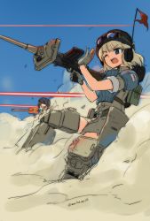 Rule 34 | 2girls, beret, blonde hair, blue eyes, cecilia glinda miles, gun, hat, highres, laser, multiple girls, short hair, strike witches, weapon, witches of africa, world witches series